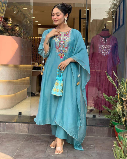 Chanderi Mirror Embroidered Salwar Suit