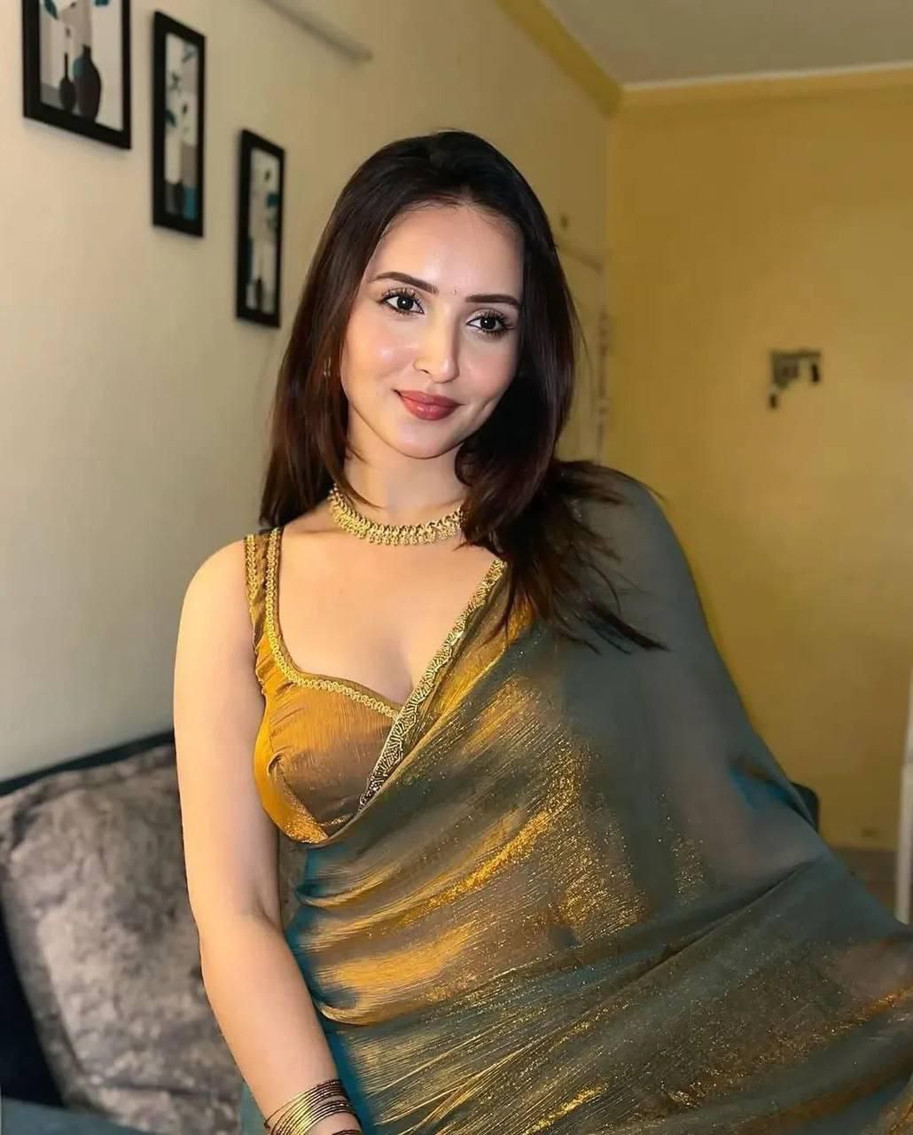 Latest Chiffon Shimmer Cut Dana Hand Work Saree Blouse
