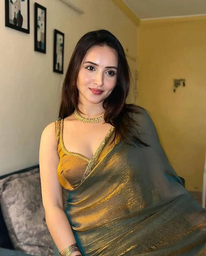 Latest Chiffon Shimmer Cut Dana Hand Work Saree Blouse