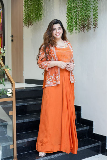 Ready to Wear Chinon SIlk Dhoti Blouse Jacket Set
