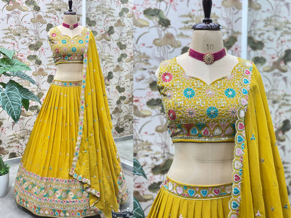 Wedding Wear Yellow Color Georgette Lehenga Choli