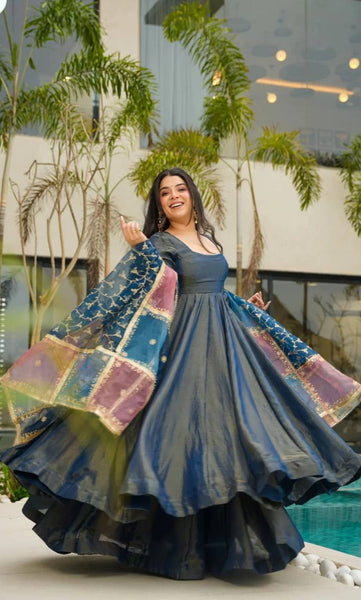 Latest Rama Green Color Simmer Silk Salwar Suit