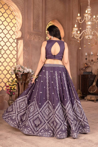 Wedding Wear Violet Color Georgette Sequence Lehenga Choli