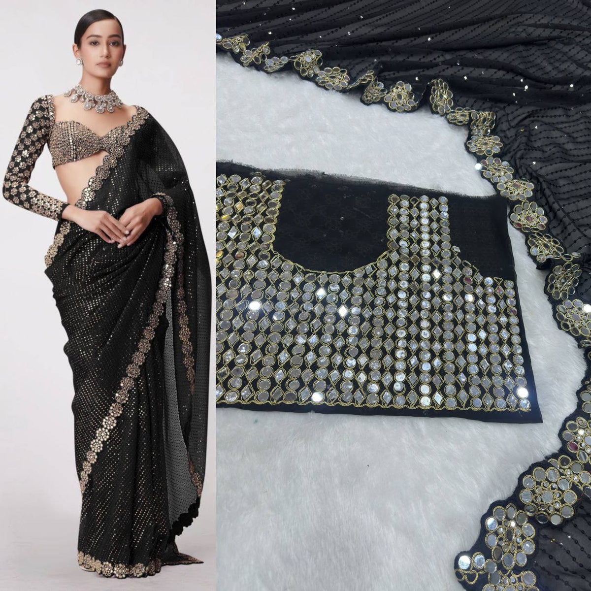 Party Wear Georgette Mirror Sequence Saree Blouse