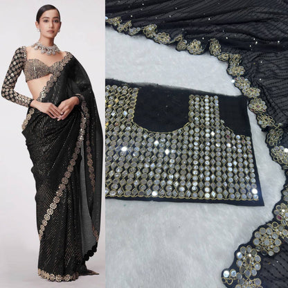 Party Wear Georgette Mirror Sequence Saree Blouse