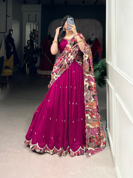 Wedding Wear Vichitra Silk Embroidery Lehenga Choli