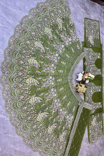 Latest Green Color Net Sequence Lehenga Choli