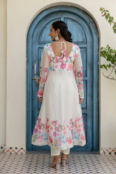 White Color Organza Silk Digital Printed Top Pent Dupatta