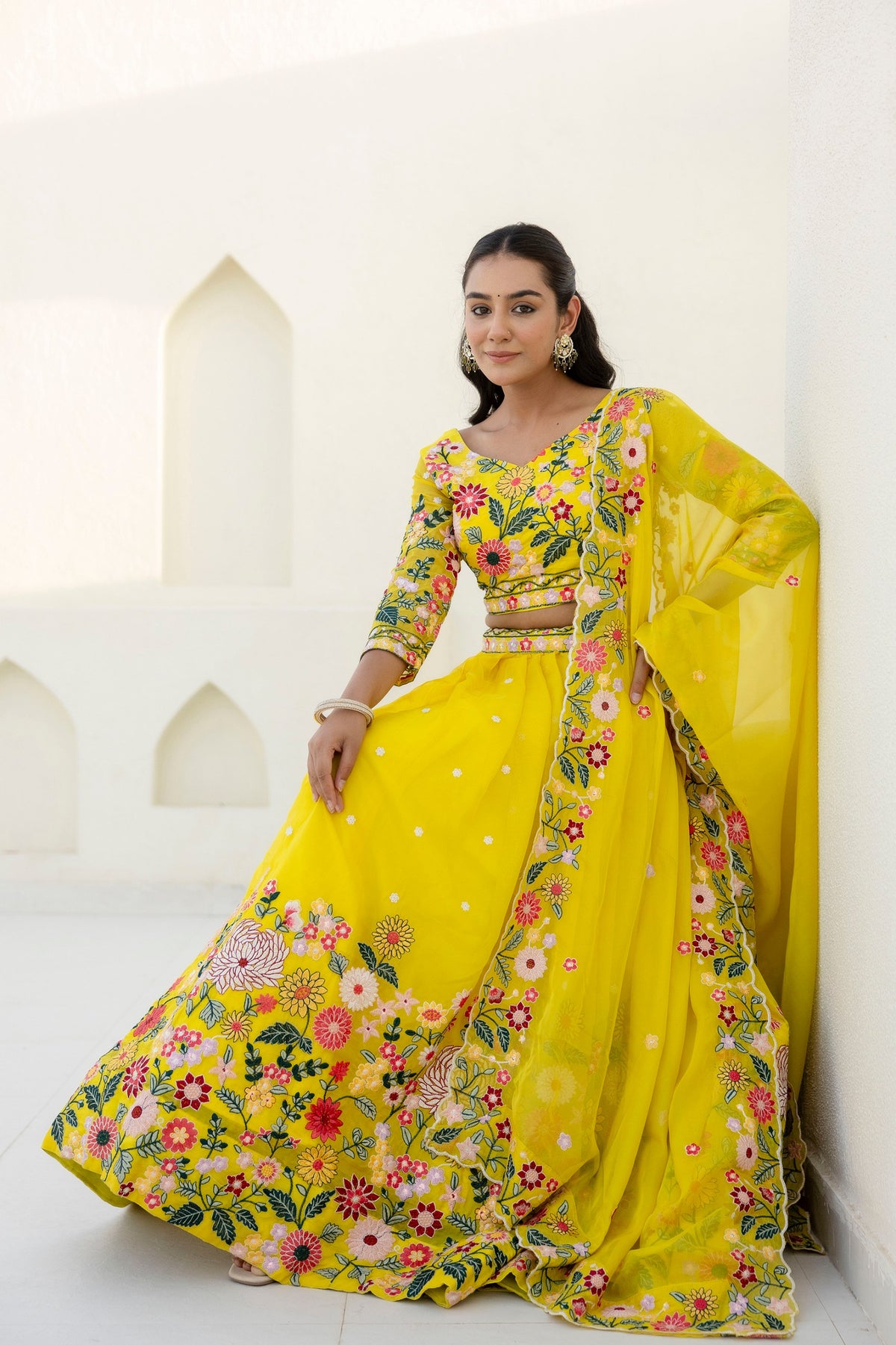 Wedding Wear Yellow Color Organza Sequence Lehenga Choli