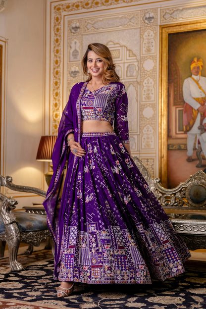 Latest Violet Color Georgette Sequence Lehenga Choli