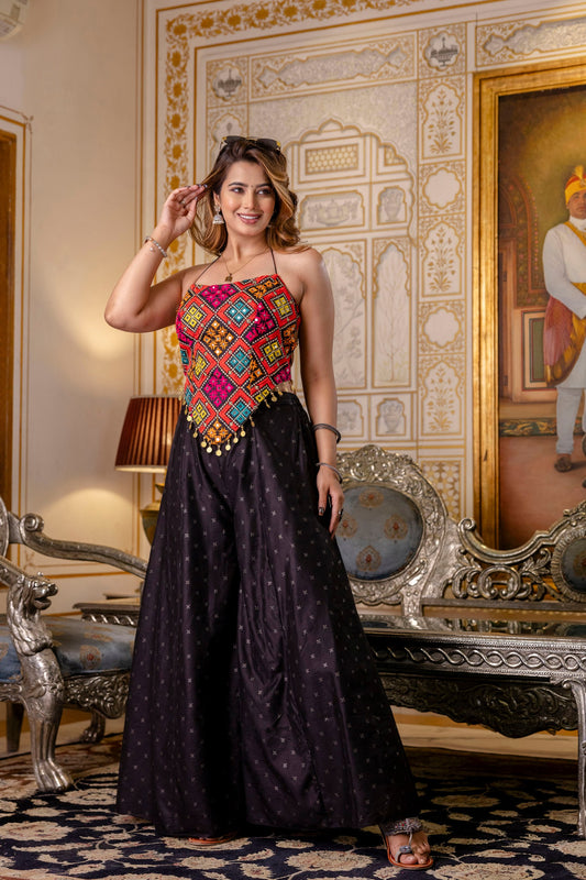 Latest Black Color Banglori Silk Mirror Top Plazo