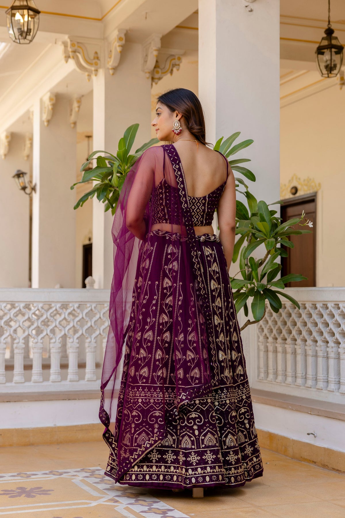 Wine Color Georgette Sequence Lehenga Choli