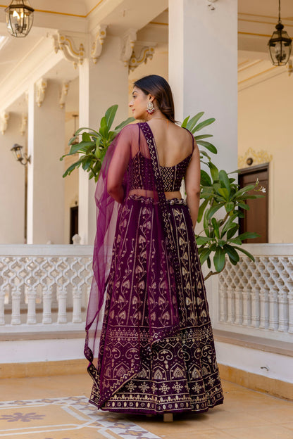 Wine Color Georgette Sequence Lehenga Choli