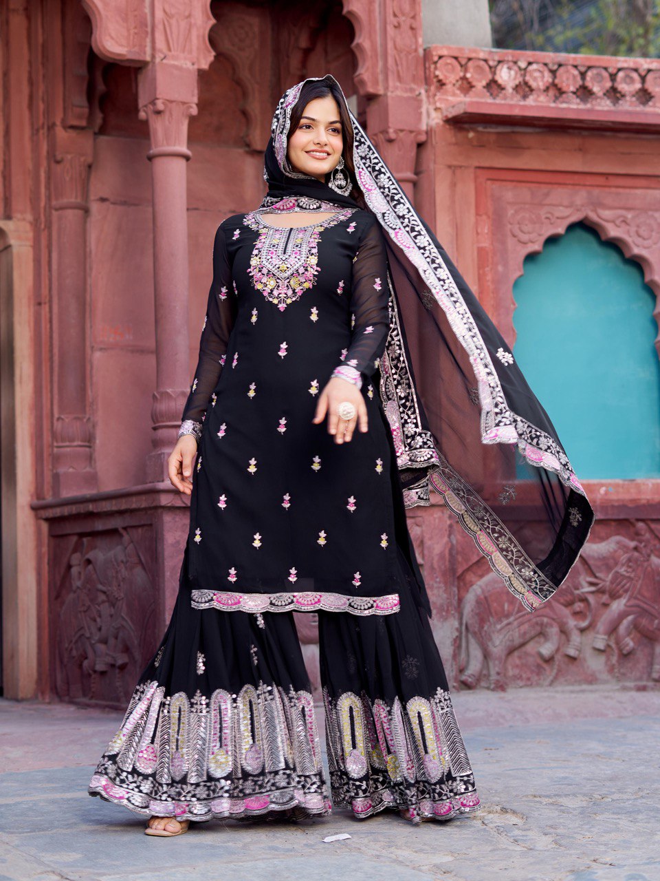 Georgette Sequence Work Sharara Suit