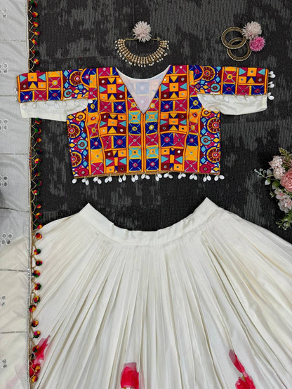 Off White Color Rayon Real Mirror Lehenga Choli