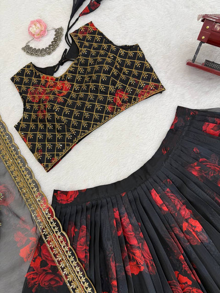 Black Color Organza Printed Sequence Lehenga Choli