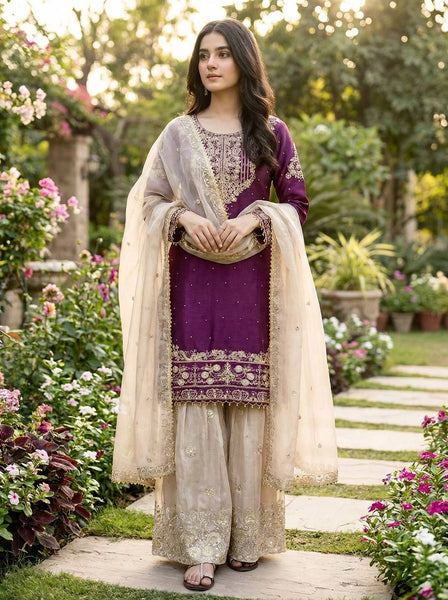 Silk Embroidery Sharara Suit