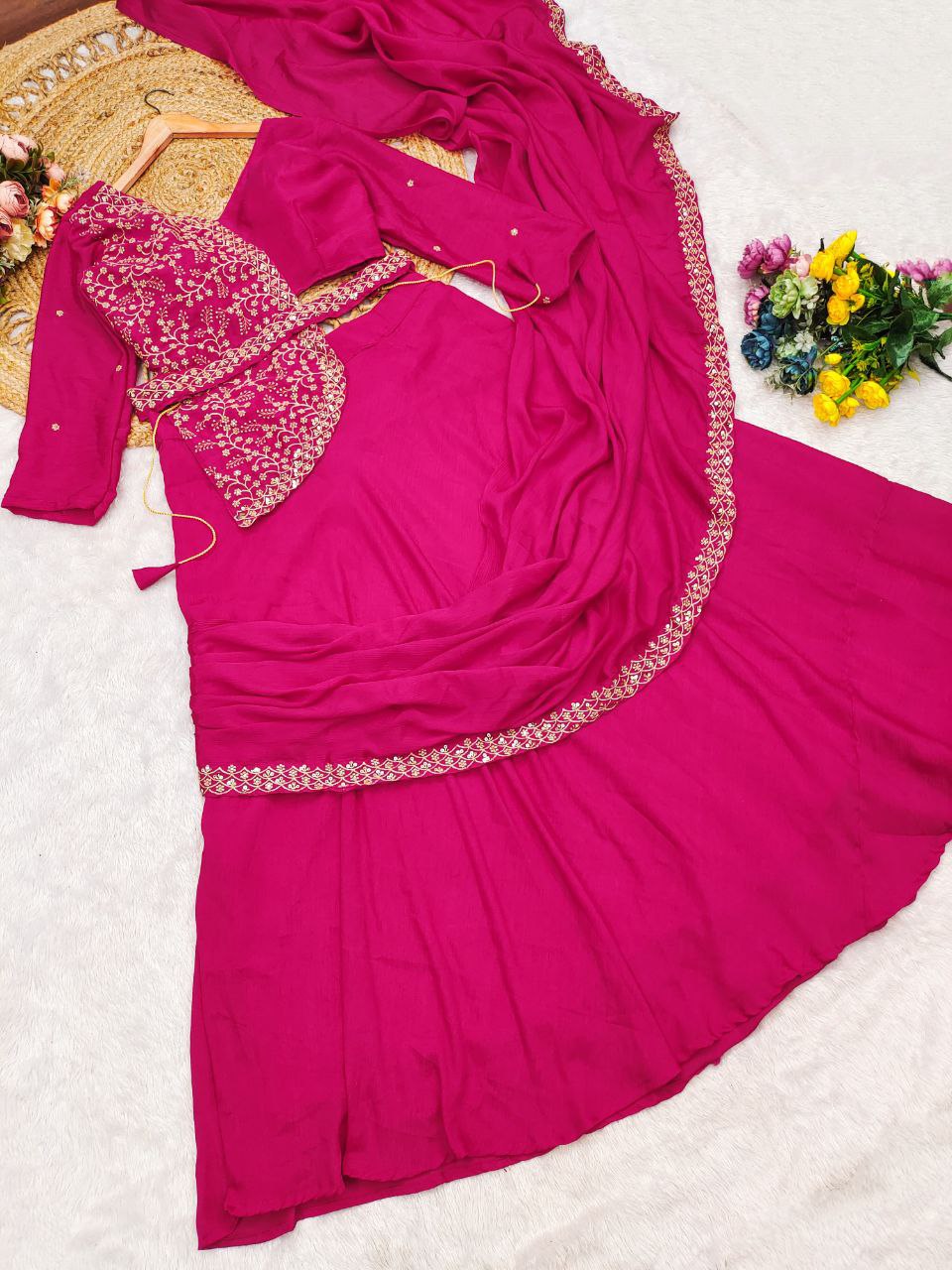 chinon silk ready to wear lehenga saree