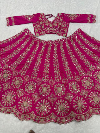 Two-Tone Silk Designer Lehenga Choli with Intricate Thread & Sequins Work