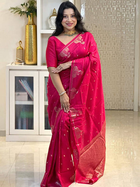 Soft Banarasi Silk Saree | Rich Jacquard Weaving &amp; Golden Zari