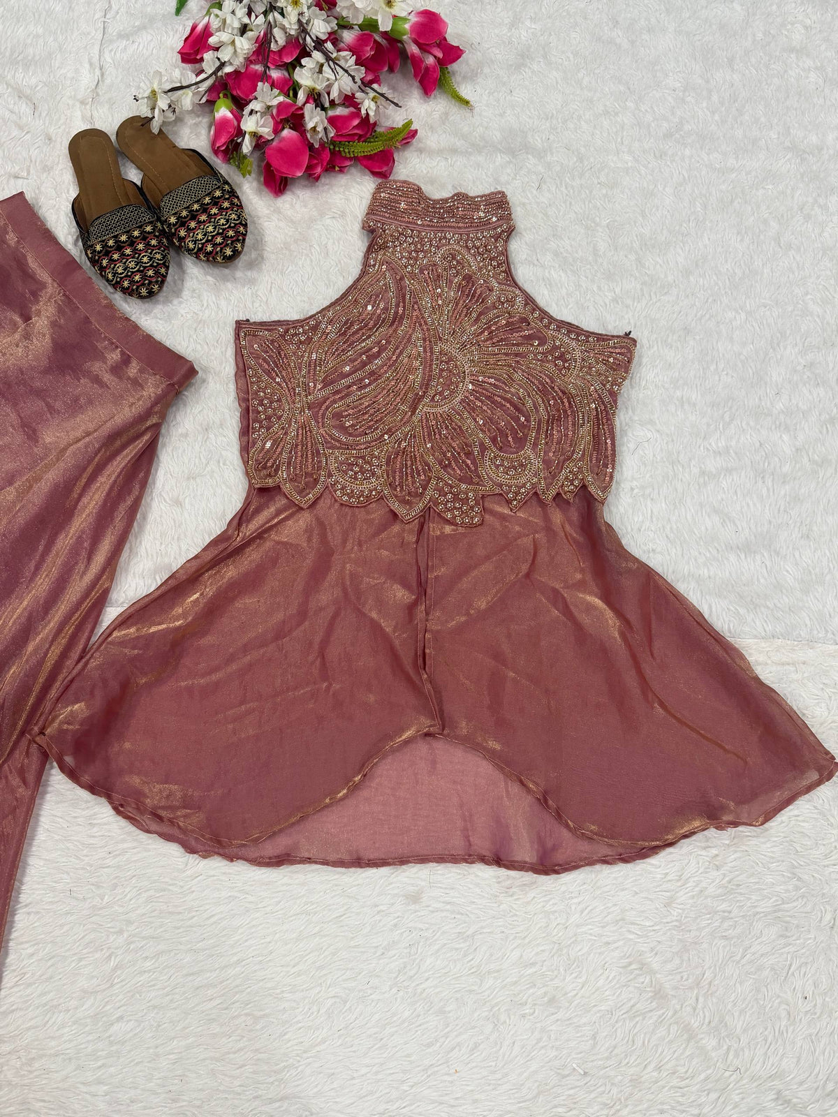 Exquisite Fandy Silk Handcrafted Sharara Set