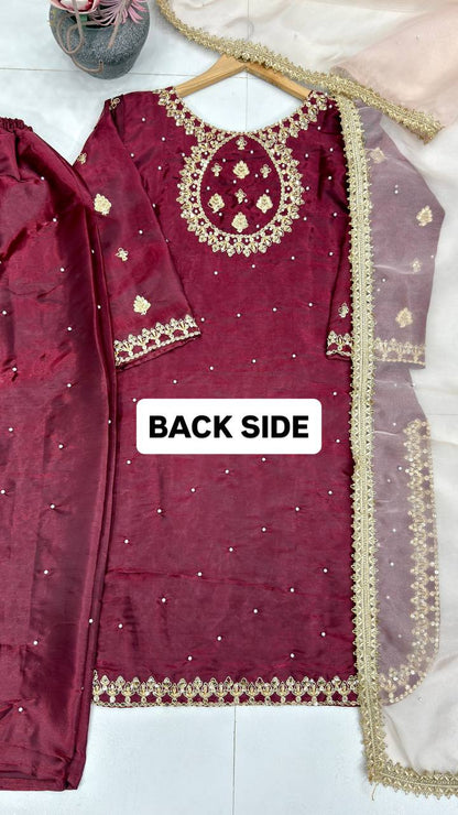 Exquisite GMY Silk Salwar Suit with Handcrafted Details