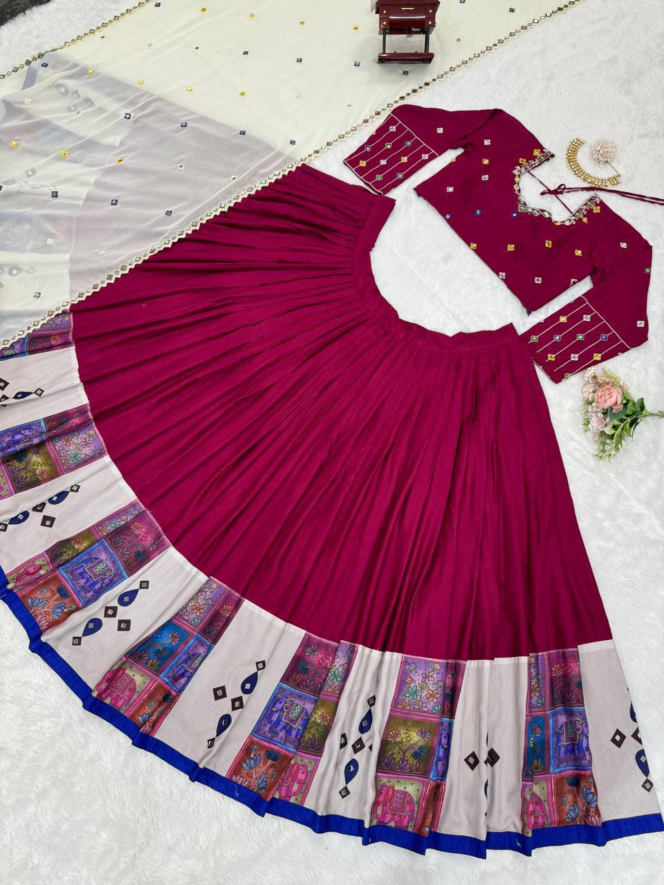 Premium Rayon Digital Print Lehenga Choli with Real Mirror Work