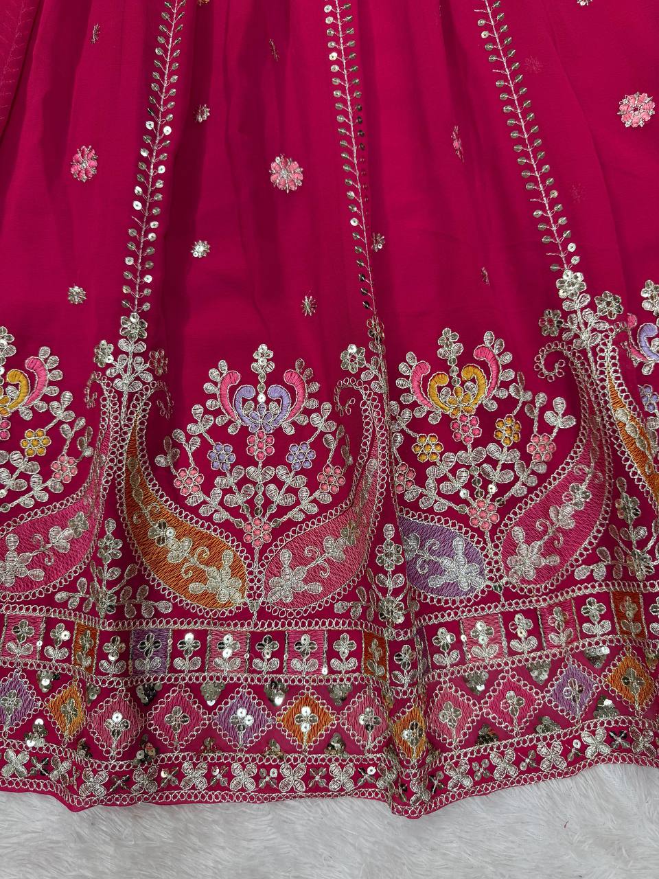 Premium Faux Georgette Lehenga Choli Set with Intricate Embroidery