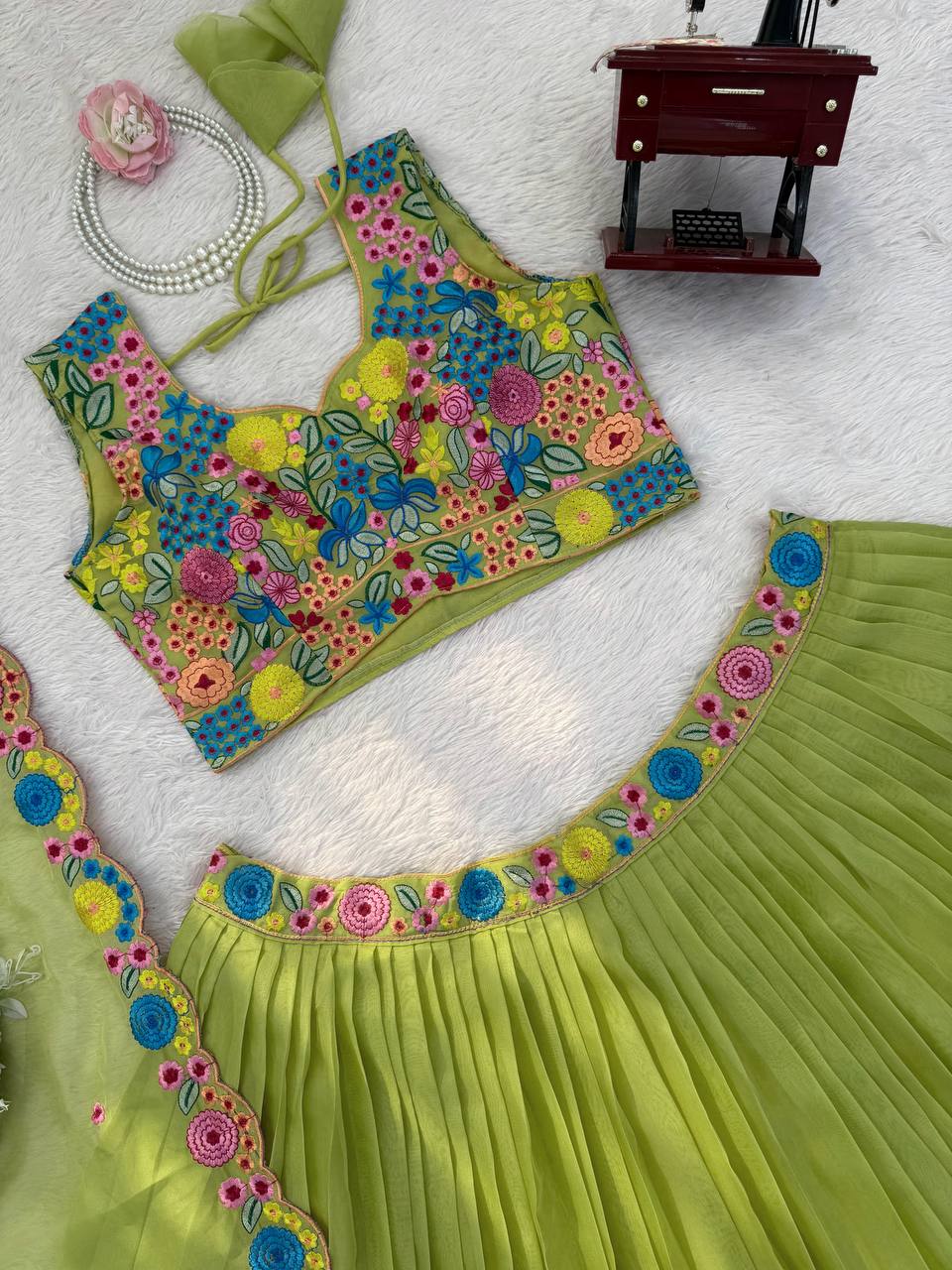 Elegant Tabby Organza Silk Lehenga Choli with Sequence Embroidery