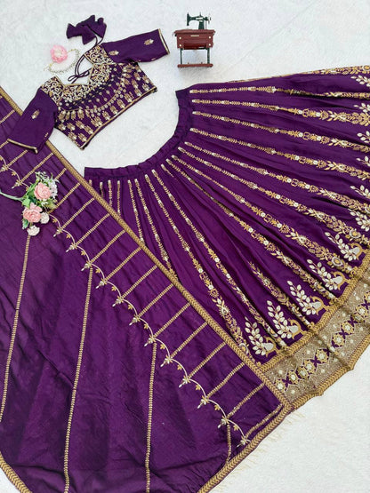 Elegant Vichitra Silk Lehenga Choli with Sequence Embroidery