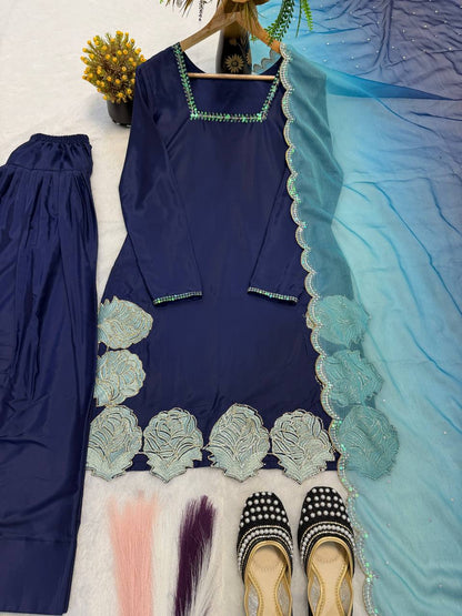 Heavy Crepe Silk Embroidered Farshi Salwar Suit Set