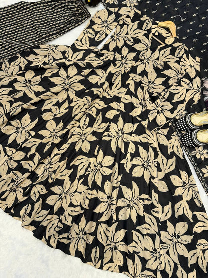 Digital Printed Muslin Cotton Anarkali Suit Set