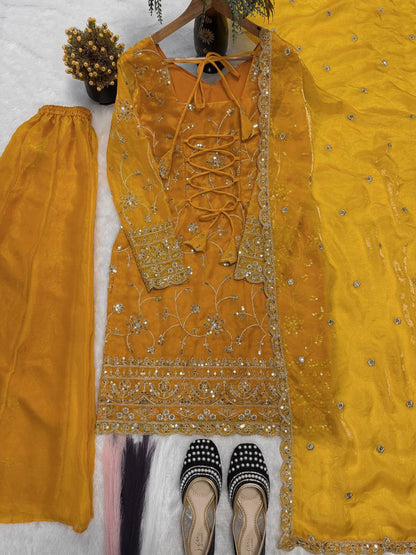 Royal Embroidered Frendy Silk Palazzo Suit Set