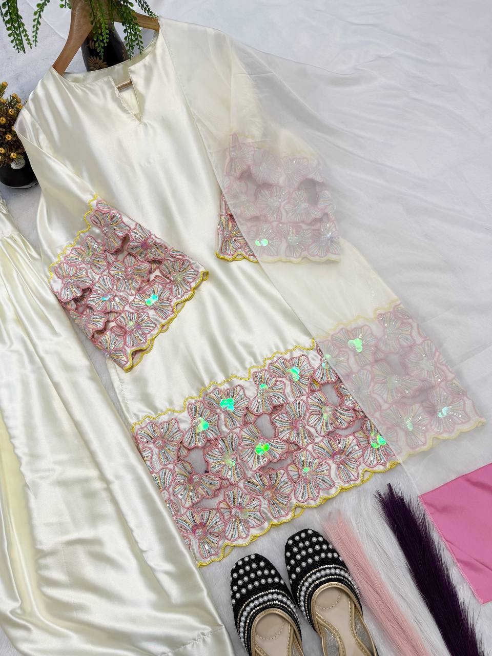 Premium Hand-Embellished Crepe Silk Farshi Suit Set