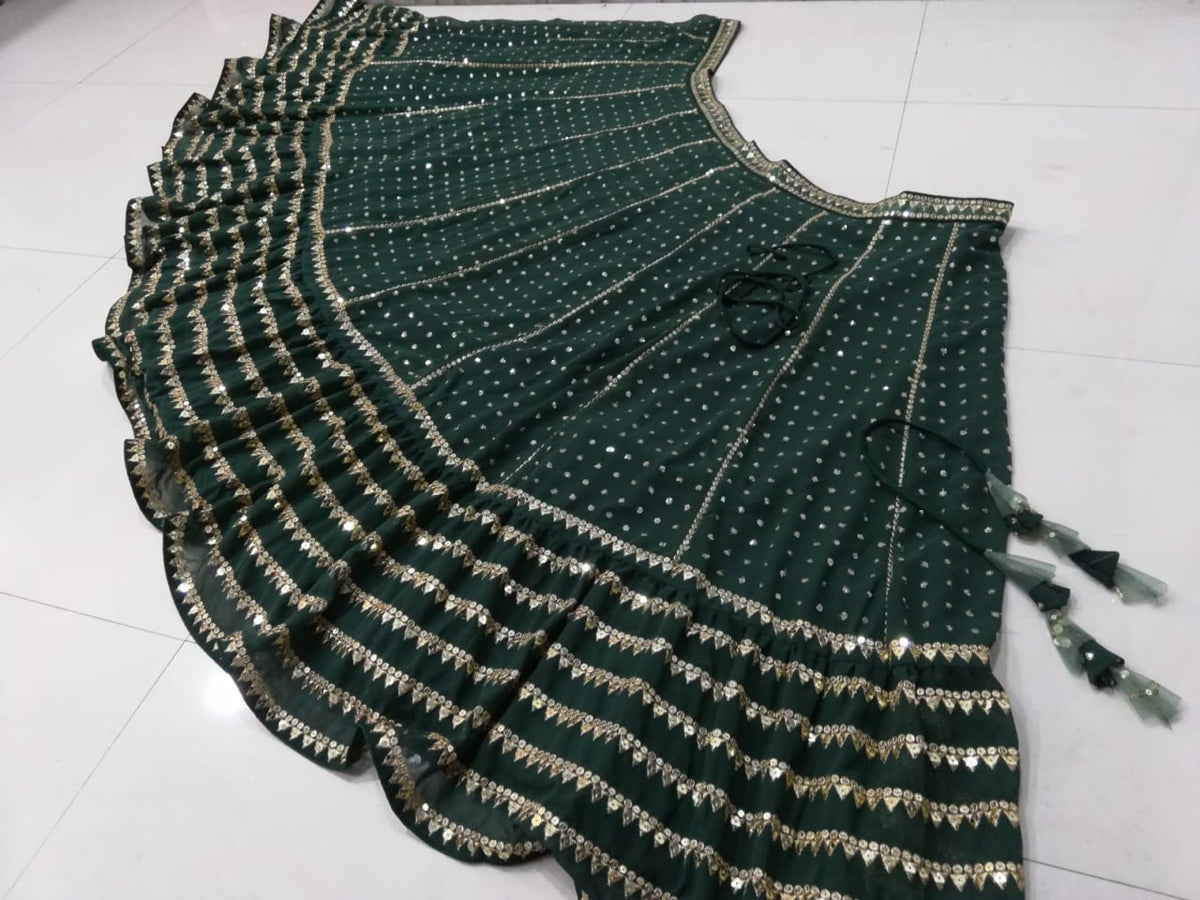 Bottle Green Embroidered Faux Georgette Lehenga Choli Set