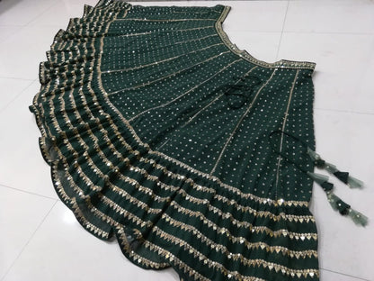 Bottle Green Embroidered Faux Georgette Lehenga Choli Set