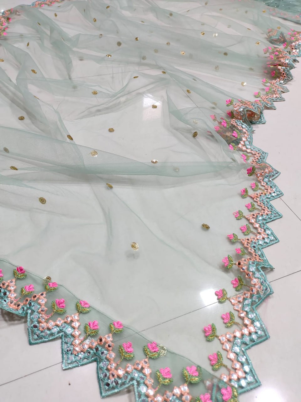 Light Green Organza Silk Lehenga Choli Set
