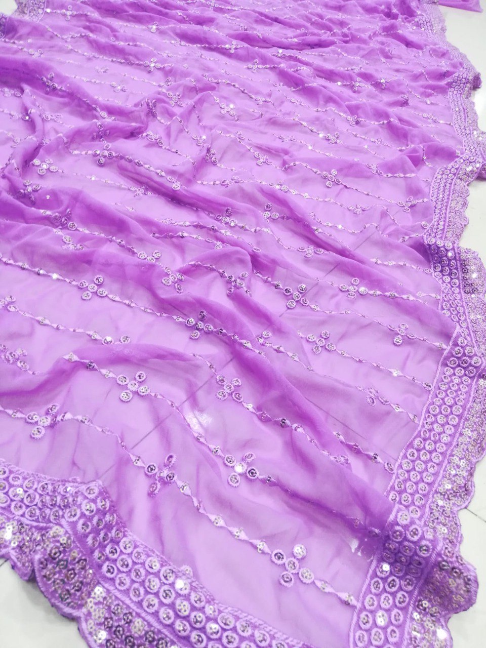 Lavender Faux Georgette Sequin Embroidery Lehenga Choli Set