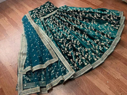 Premium 9000 Velvet Embroidered Lehenga Choli Set with Sequins & Coding Work