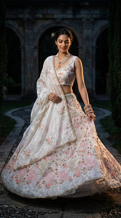 Elegant Tabby Silk Lehenga Choli with Pearl Sequins Embroidery