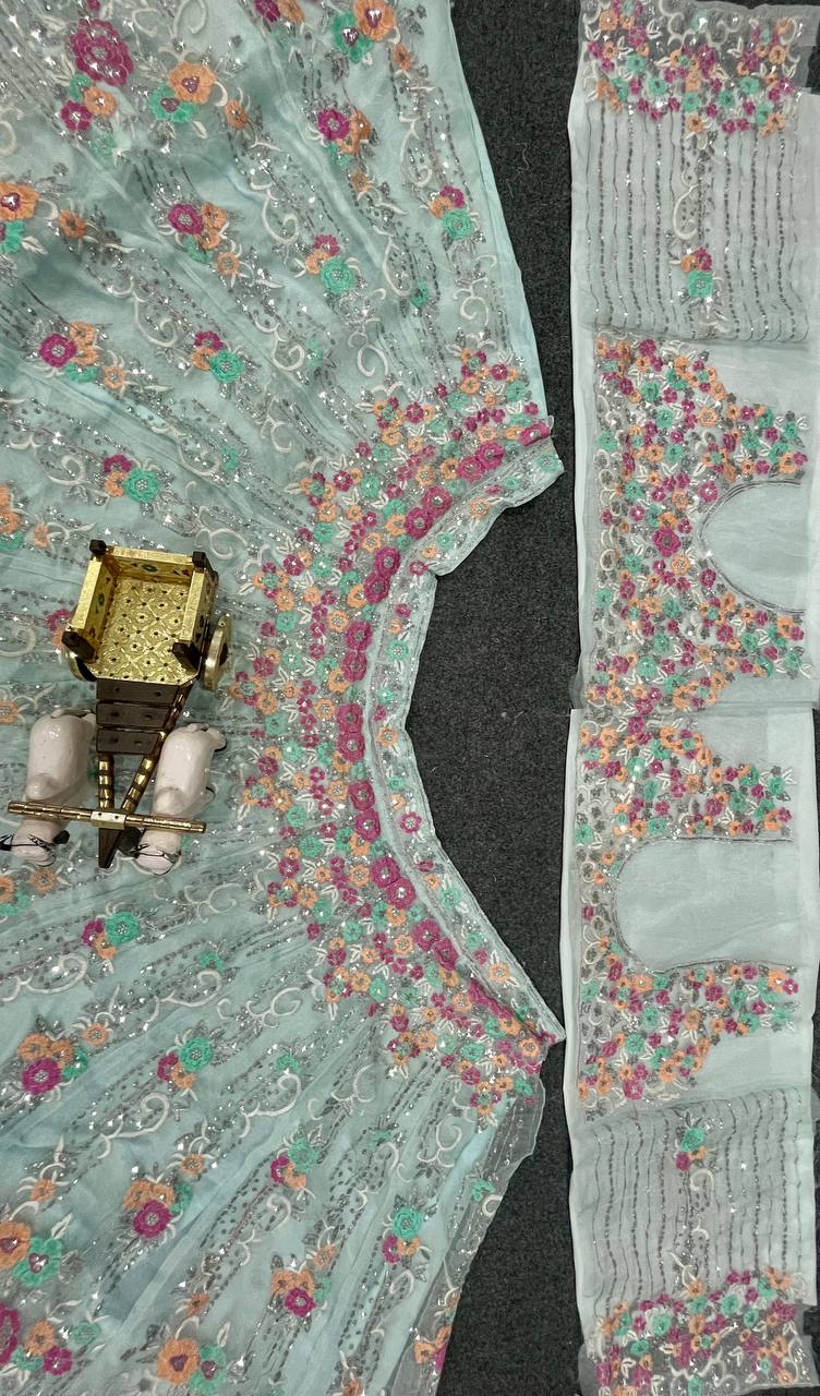 Premium Organza Silk Embroidered Lehenga Set