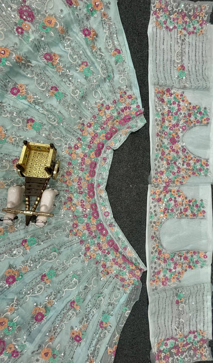 Premium Organza Silk Embroidered Lehenga Set