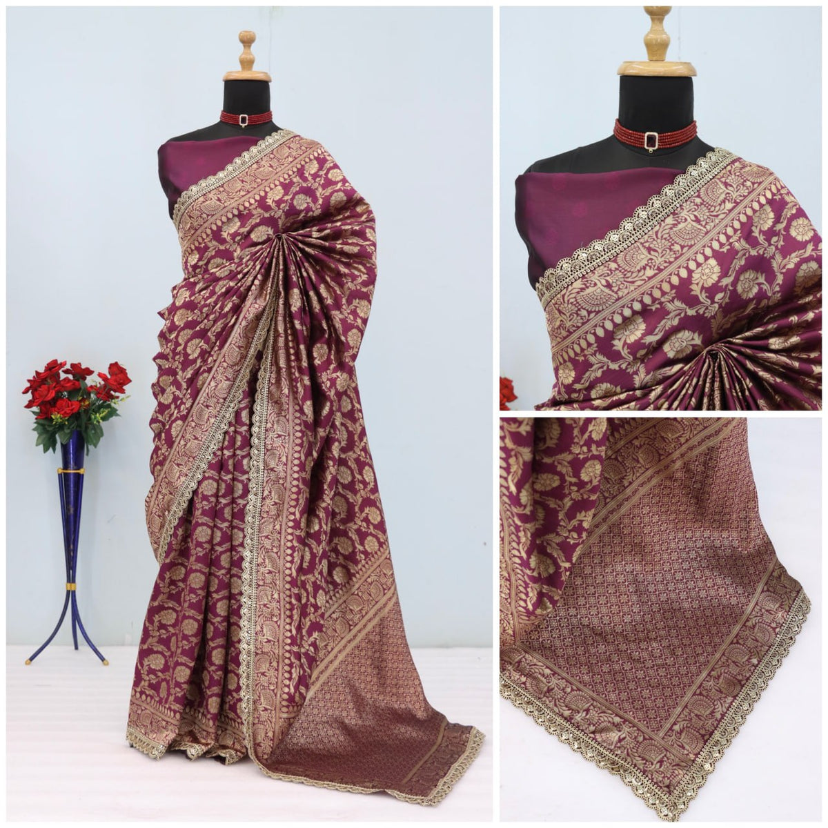 Latest Banarasi Silk Saree with Matching Silk Blouse Piece