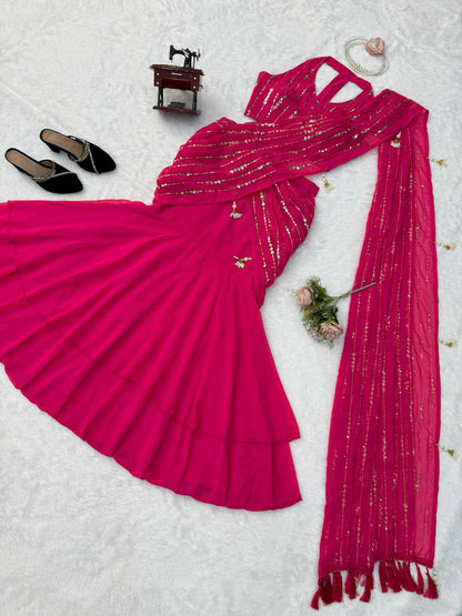 Fish Cut Lehenga Saree – Premium Faux Georgette Designer Party Wear Lehenga Saree