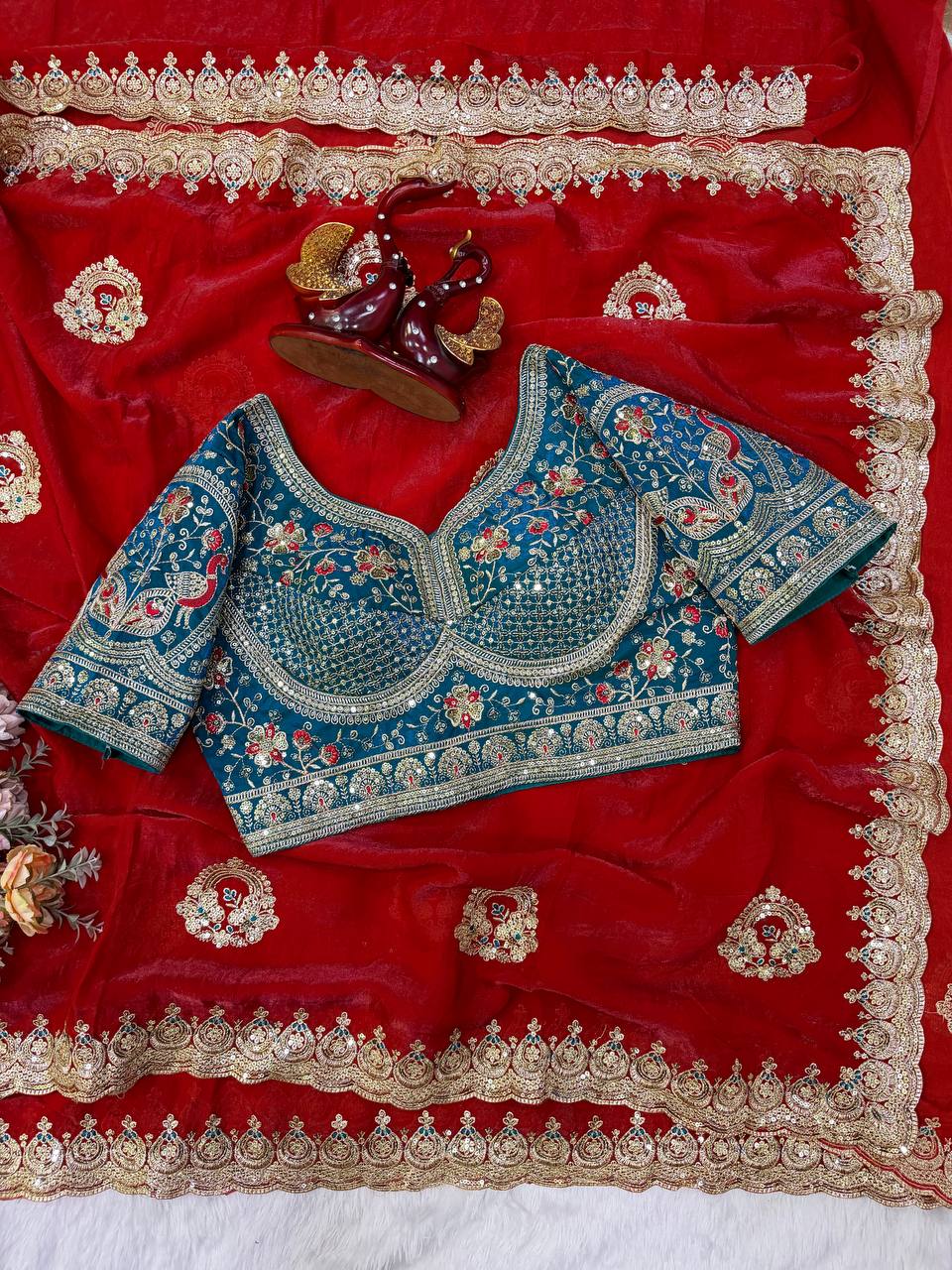 Sequance and Zari Embroidery Work with Full Stitched Blouse