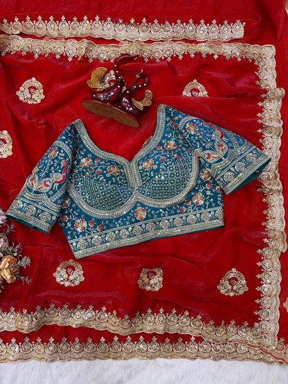 Sequance and Zari Embroidery Work with Full Stitched Blouse