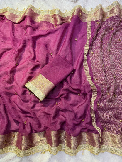 Premium Soft Tissue Silk Saree with Real Ghungroo Work & Minimal Border