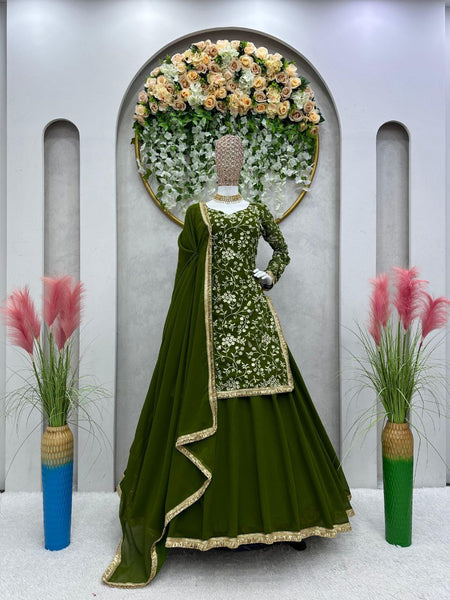 Beautiful Green Color Lehenga Style Sharara Suit