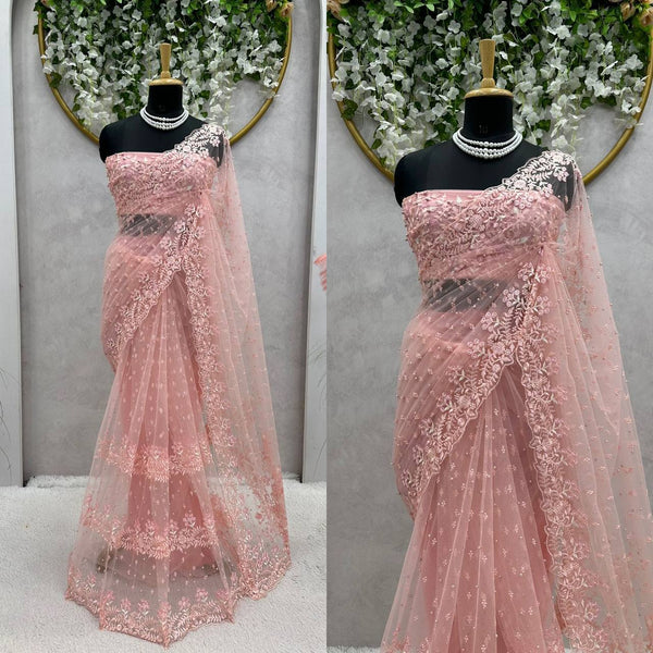 Party Wear Net Sequence Pearl Work Saree Blouse