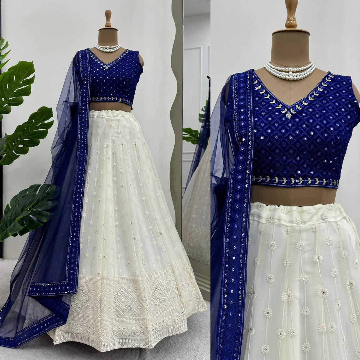 Designer Blue Color Georgette Sequence Work Wedding Wear Lehenga Choli